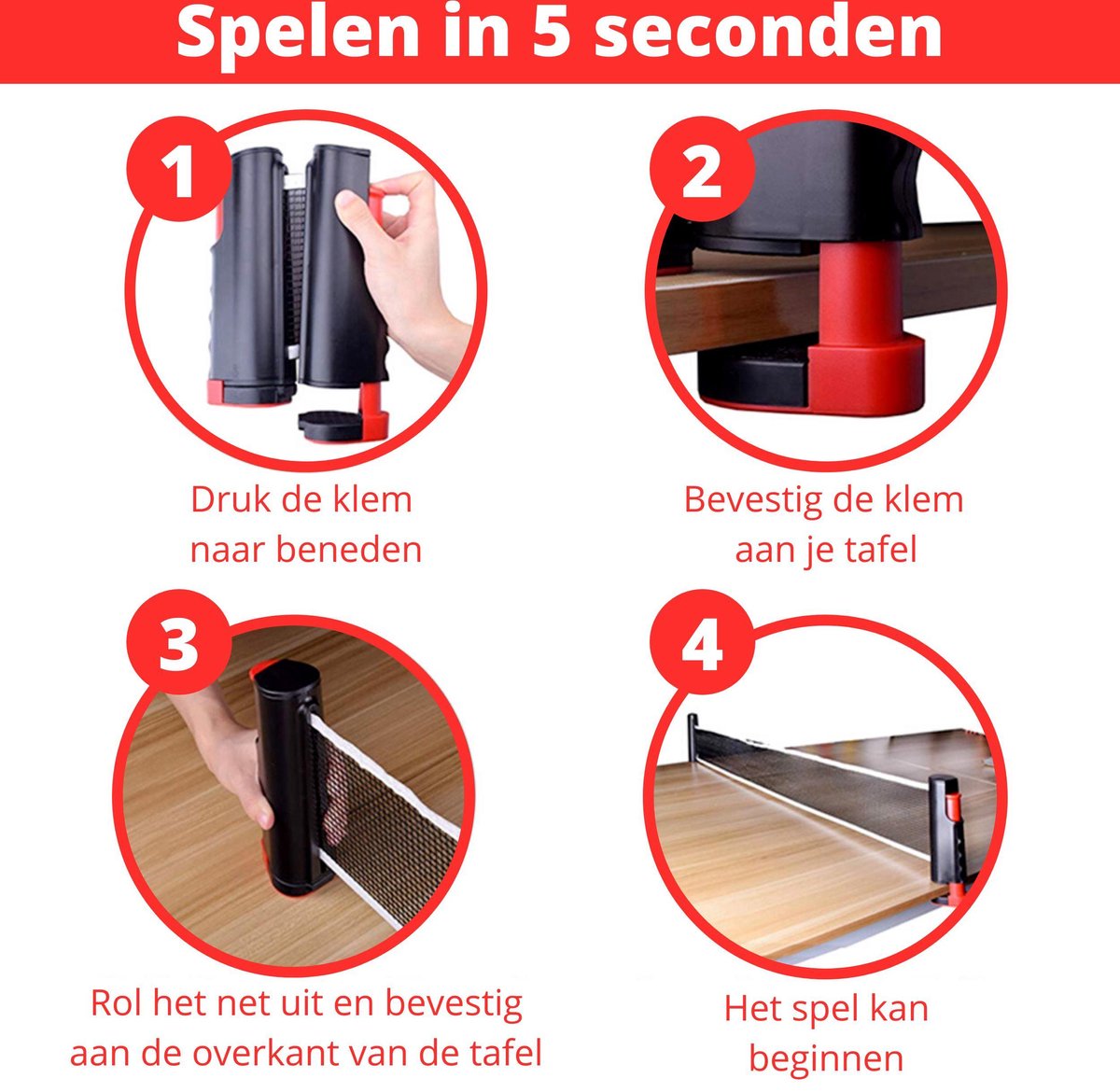 EdelSport – Tafeltennis – Pingpongballen - Tafeltennis Set - Pingpong – Tafeltennisbatjes - Pingpongbatjes - Tafeltennis net — afbeelding 5
