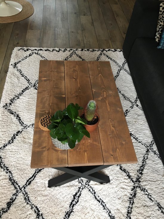 Table basse en bois échafaudage industriel Couleur Marron| X-frame noir mat
