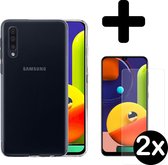 Hoesje Geschikt voor Samsung A50s Hoesje Siliconen Case Hoes Met 2x Screenprotector - Hoes Geschikt voor Samsung Galaxy A50s Hoes Cover Case - Transparant