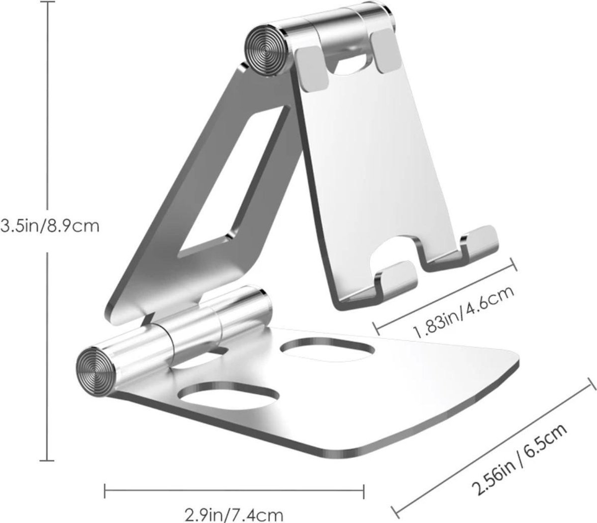 Telefoon Houder Opvouwbaar inklapbaar - Mini iPad/iPhone Standaard voor Bureau of Tafel -Telefoonhouder - ZILVER Aluminium - Voor Iphone Ipad mini Samsung Huawei Xiaomi GSM Telefoon of tablet Standaard voor op Bureau mini Tablet Folding Stand Desktop
