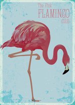 Vintage Poster Flamingo - 'The pink flamingo club' - Retro/Vintage - Large 70x50 - Dieren - Vogel