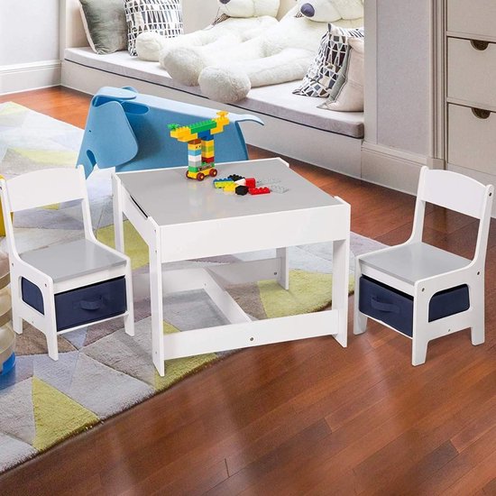 Kindertafel en stoeltjes - Kindertafel met stoeltjes van hout - 1 tafel en  2 stoelen... | bol.com