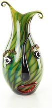 17 x 34,2 cm - Vazen - Groene Vaas Murano - Vrolijk gezicht Glas