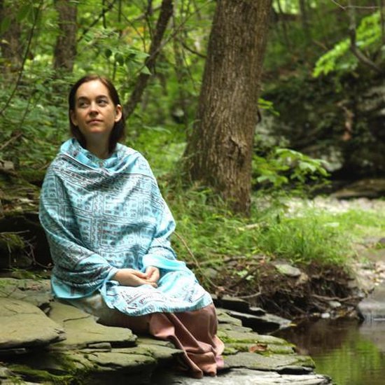 Meditatie omslagdoek met mantra Maha, XL, 220 x 106 cm, turquoise van Yogi & Yogini — afbeelding 2