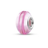 Quiges - Glazen - Kraal - Bedels - Beads Roze Transparant met Roze Strepen Past op alle bekende merken armband NG871