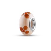 Quiges - Glazen - Kraal - Bedels - Beads Karamel met Bruine Bloemetjes Past op alle bekende merken armband NG904