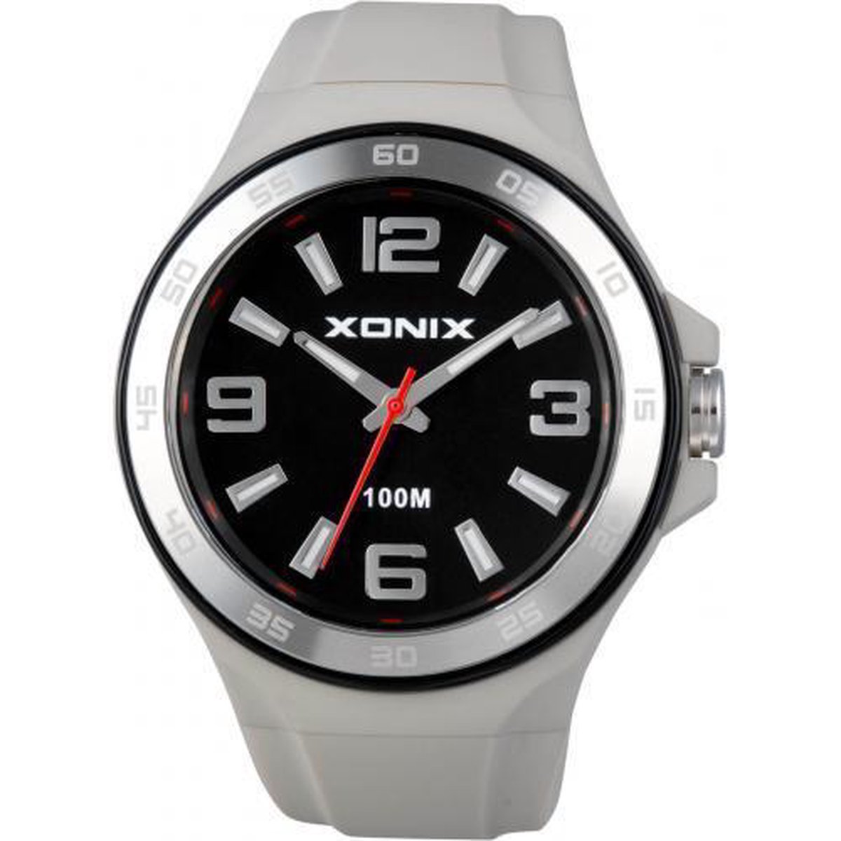 Xonix CAG-001 - Horloge - Analoog - Unisex - Siliconen band - ABS - Cijfers - Streepjes - Waterdicht - 10 ATM - Grijs - Zwart