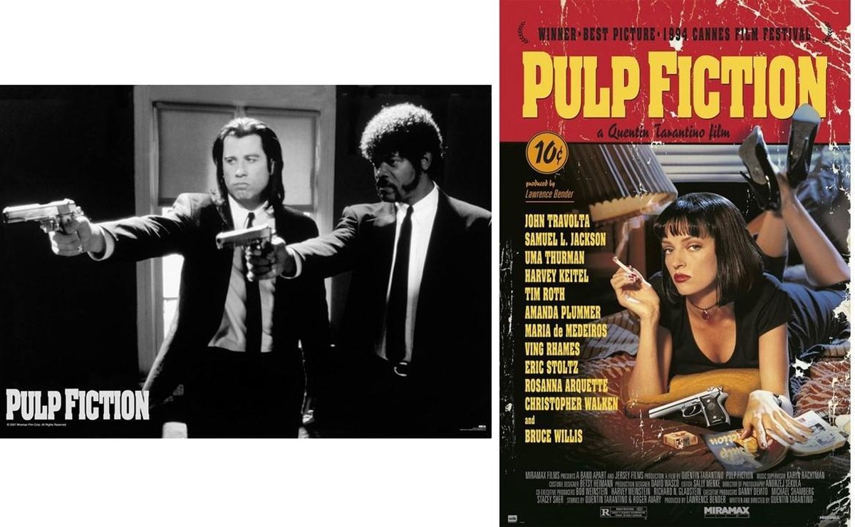 Ensemble duo d'affiches Pulp Fiction John Travolta-Samuel L
