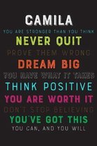 Camila You Are Stronger Than You Think Never Quit Prove Them Wrong Dream Big You Have What It Takes Think Positive You Are Worth It Dont Stop Believin