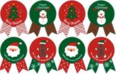 16 -Kerststickers- Groen Rood- Rond -Strik-Cadeau