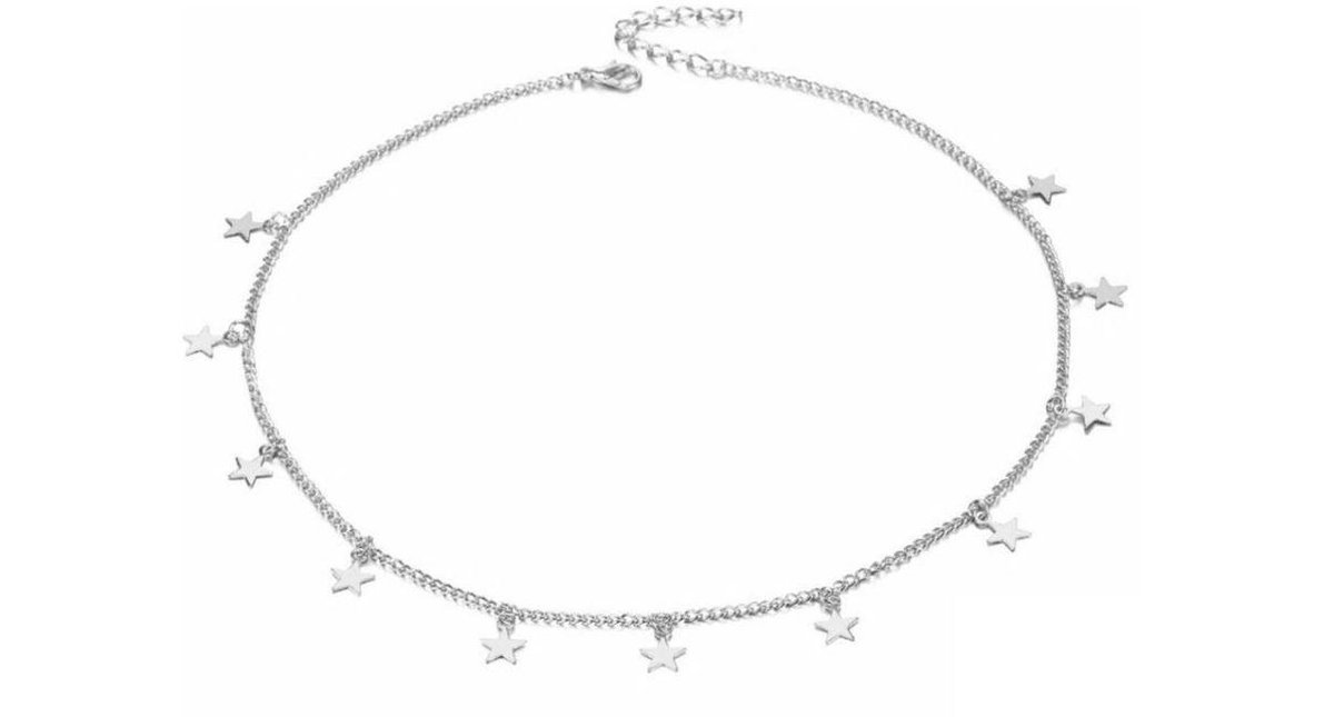 204 - Ketting met sterren - Choker met sterretjes - Zilverkleurige dames ketting - 11 sterren