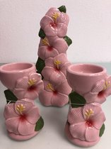 Waxine lichthouders roze met sierstuk (set van 3)