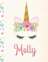 Molly: Personalized Unicorn Primary Handwriting Notebook For Girls With Pink Name - Dotted Midline Handwriting Practice Paper