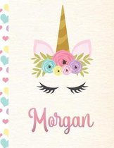 Morgan: Personalized Unicorn Primary Handwriting Notebook For Girls With Pink Name - Dotted Midline Handwriting Practice Paper