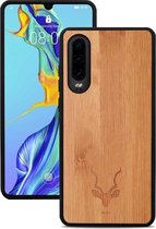 Kudu Huawei P30 hoesje case - Houten backcover - Handgemaakt en afgewerkt met duurzaam TPU - Bamboe - Zwart