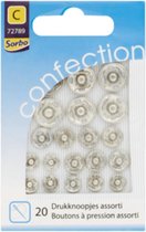 Sorbo Confection drukknopen aannaaibaar - 20 stuks assorti - 7 - 12 mm - zilver - drukkers - roestvrij en nikkelvrij