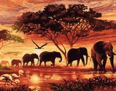 Peinture de diamants 30 x 40 éléphants - Paquet pour adultes et Enfants Afrique - Accessoires de vêtements pour bébé complets - Stylo - Shaker - Cire - Peinture - Diamants ronds