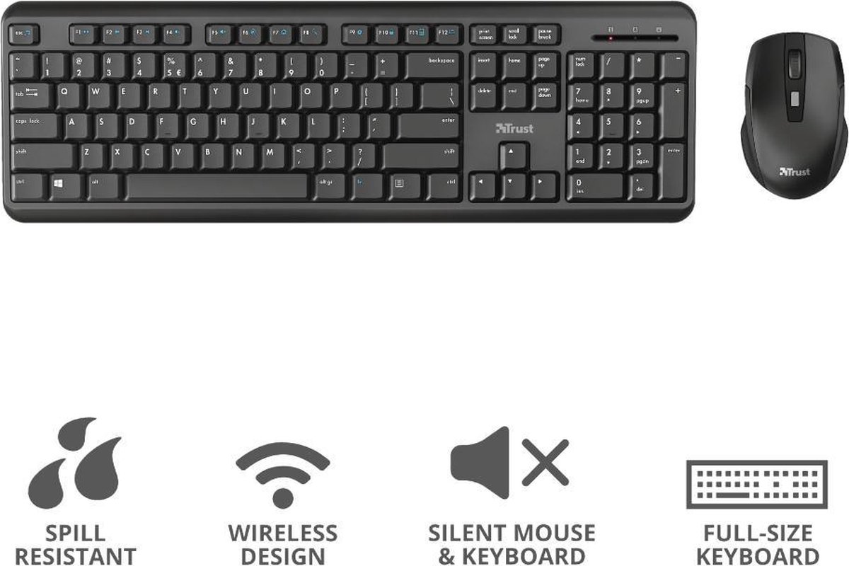 Trust Ody Stille Draadloos Toetsenbord en Muis Qwerty Trust Ody Stille Draadloos Toetsenbord en Muis Qwerty