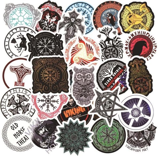 Viking stickers met runen, magische kompas en symbolen - 50 stuks - voor laptop, muur, deur etc.