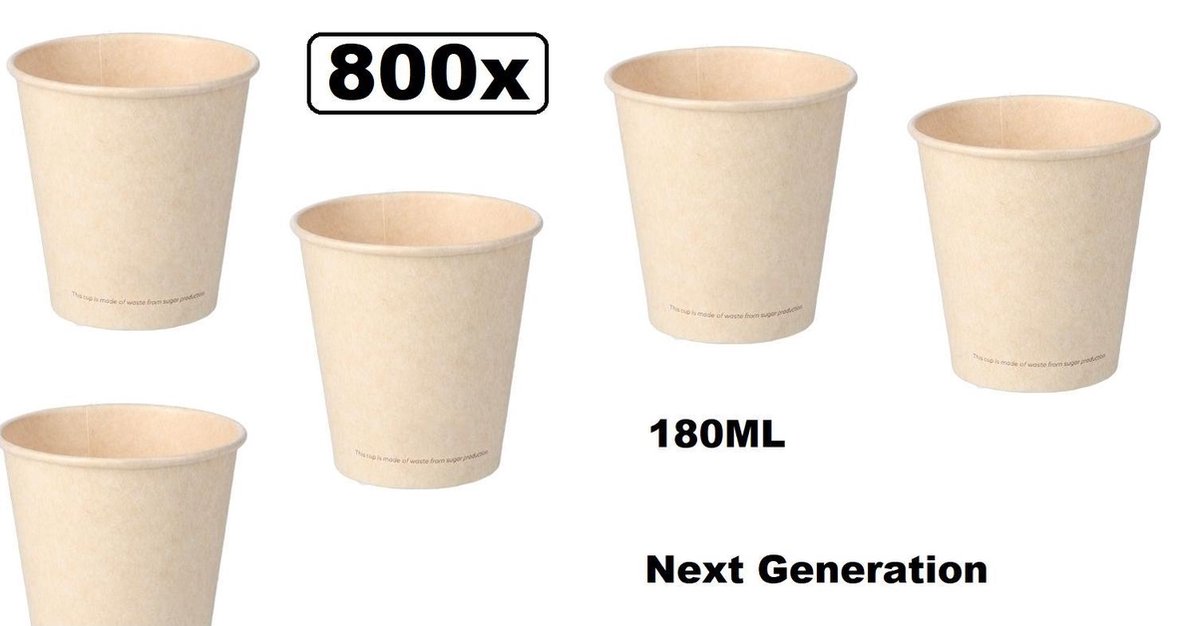 800x Koffiebeker van suikerriet 180ml next generation - koffie beker thee koude en warme dranken 100% afbreekbaar next generation