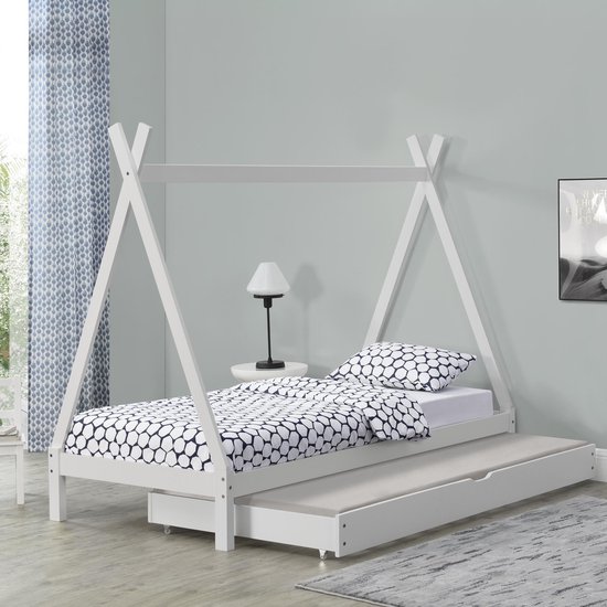 Lit enfant Tipi avec lit gigogne 90x200 cm blanc | bol.com