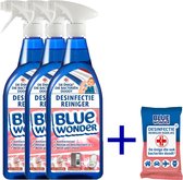 3x Blue Wonder desinfectie reiniger spray + 1x Desinfecterende doekjes