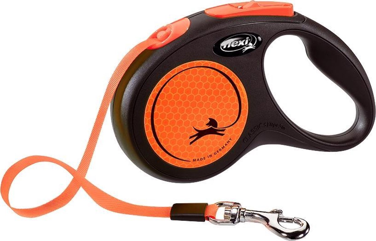 Hondenriem – looplijn – FLEXI rollijn NEW NEON TAPE – S – oranje – 5 meter