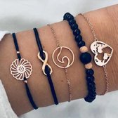 NiSy.nl Set van 5 Armbanden | Armbanden met Maan, Infinity, Rondje, Kralen en Hart