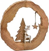Kerst - Kerstdecoratie - Kerstdagen - Wintersfeer Mangohouten boomstam met dennenbomen en zilvermetalen rendier