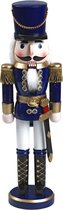 Notenkraker met zwaard en epaulettes | blauw | 38 cm hoog