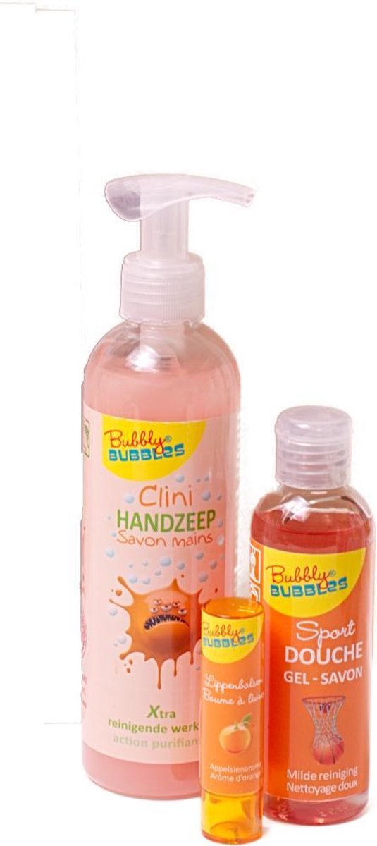 BubblyBUBBLES® - Geschenkset Jellibelli - sportdouchegel, handzeep & lipbalm appelsien - voor kinderen
