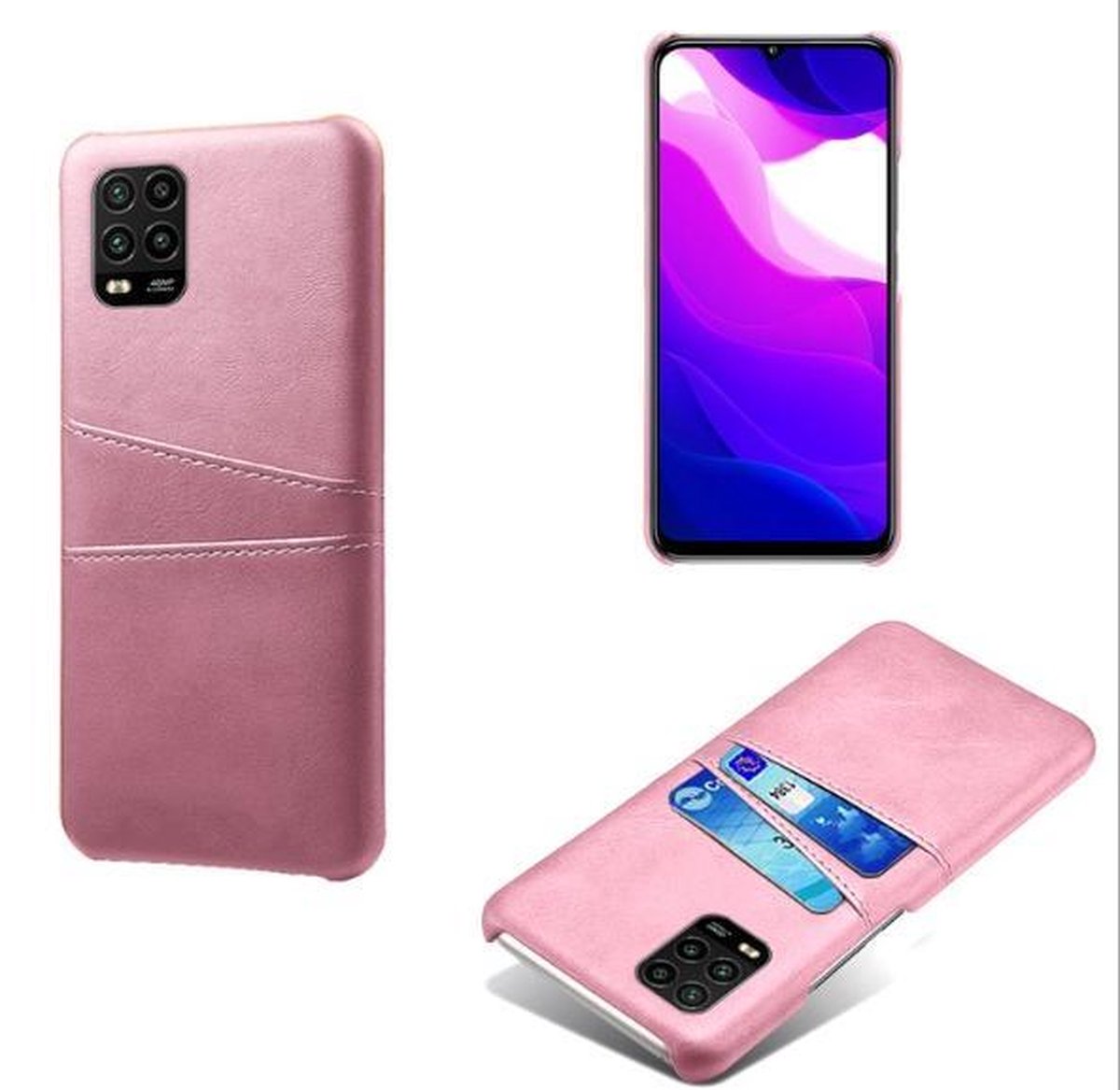 Back Cover met Opbergvakjes + Gehard Glas Screenprotector voor Xiaomi Mi 10 Lite _ Roze Goud