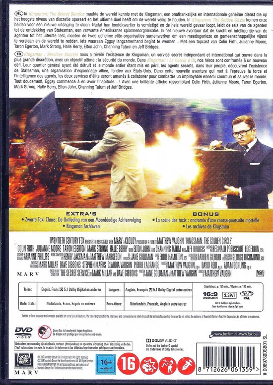 Achterkant van de DVD van Kingsman: The Secret Service met filmdetails.
