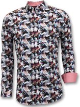 Luxe Heren Slim Fit Overhemd - Digitale Bloemen Print - 3052 - Wit