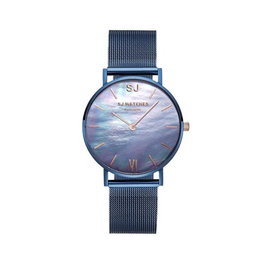maak het plat Trots zoete smaak SJ WATCHES Melbourne horloge dames blauw rond Seashell - horloges voor  vrouwen 36mm | bol.com
