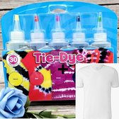 TIE DYE - DIY 5 Kleuren + FRUIT OF THE LOOM T-Shirt - Complete verfset voor je kleding en textiel - Regenboogkleuren - Hoogwaardige kwaliteit - Kindvriendelijk - Incl. handschoenen en elastie