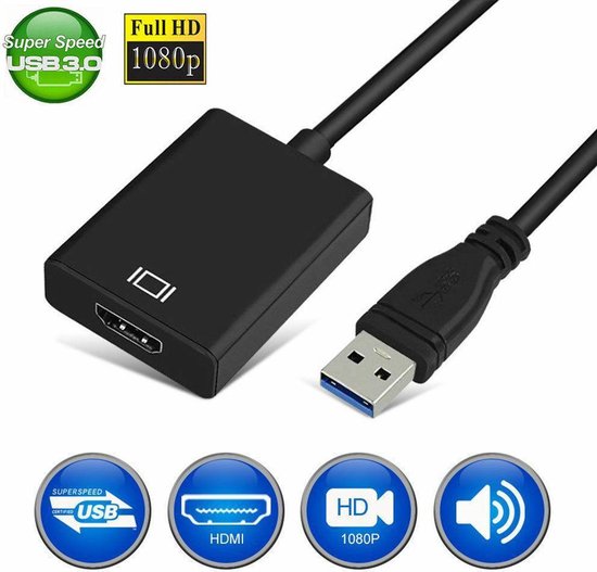 USB 3.0 naar HDMI adapter - USB Display Adapterkabel - USB naar HDMI Audio Video Adapter - Windows 7/8/10 - Merkloos