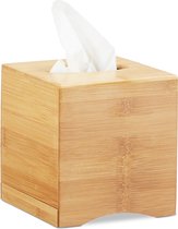 Relaxdays tissue box vierkant - zakdoekjes houder bruin- tissuehouder hout - zakdoekendoos