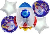 Raket-Set(5Stuks)-zilver-Sterren-Folie-Ballonnen-NU TIJDELIJK 1 + 1 GRATIS