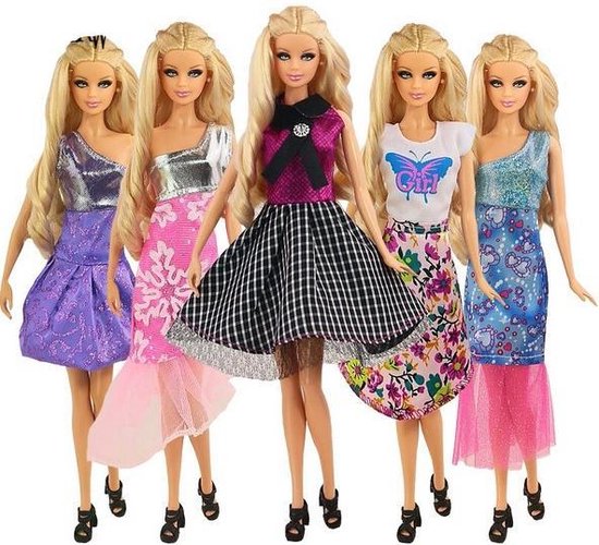Kapper Overleg verticaal Mode poppen Kleding set met 5 feestelijke jurkjes - Past op barbie -  Speelgoed meisjes | bol.com