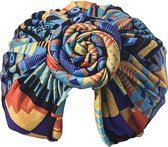 Sona - Sea Shark [Blue African Headwrap|Afrikaanse Hoofdband|Tulband|Hoofddeksel|Hoofddoek|Blauw-Geel-Oranje-Zwart]