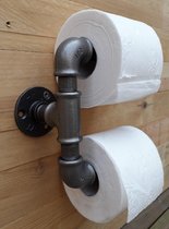Industriële Dubbele Toiletrolhouder van stalen buis – Incl. bijbehorende schroeven - Wc rolhouder - Retro - Robuust - Landelijk - Handgemaakt