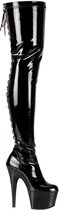 Adore-3063 plateau lak overknee laars met veters en stiletto hak zwart - (EU 36 = US 6) - Pleaser