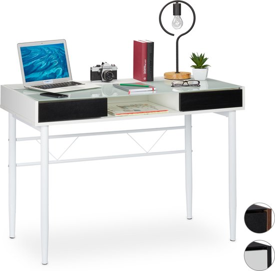 Relaxdays bureau glas - computertafel - kabeldoorvoer - laptoptafel -  glastafel -... | bol.com