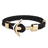 Anker Armband - Zwart met Goud Kleurig Anker - Armbanden Heren Mannen - Cadeau voor Man