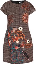 Rechte jurk met pied-de-pouleprint en natuurmotief
