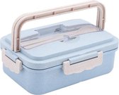 Bento Lunchbox gemaakt van bioplastic - Bento box met 3 compartimenten inclusief gratis bioplastic bestekset & chopsticks 1L (Blauw)