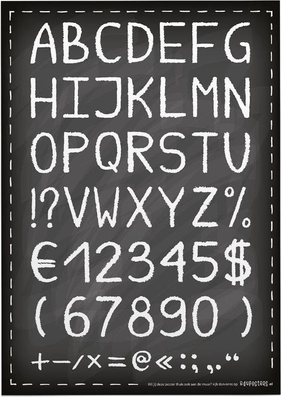 Educatieve poster (Posterpapier) - Alfanumeriek zwart krijtbord - 42 x 59.4 cm (A2)