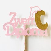 Taartdecoratie versiering| Taarttopper| Zwemdiploma C| Glitter roze|14 cm breed| karton