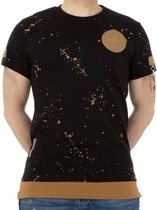 Heren t-shirt | zwart | bruine verf spetter look | maat L